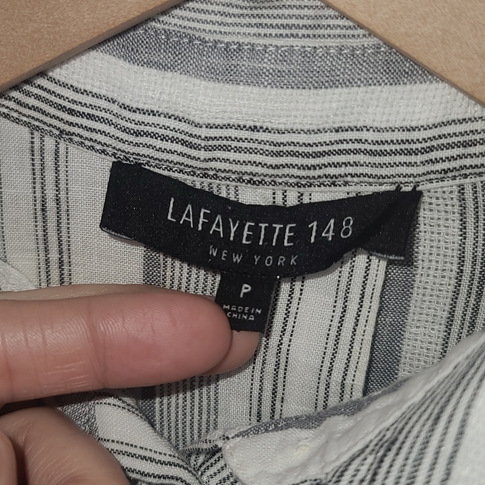 Lafayette 148 New York Striped Linen Button Down Shirt - Picture 5 of 11